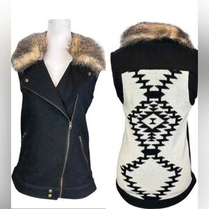 Thread & Supply Wool Vest with faux fur and Southwest design